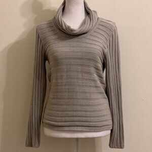 Olsen Europe Ribbed Cowl Neck Sweater Taupe Beige Size Small